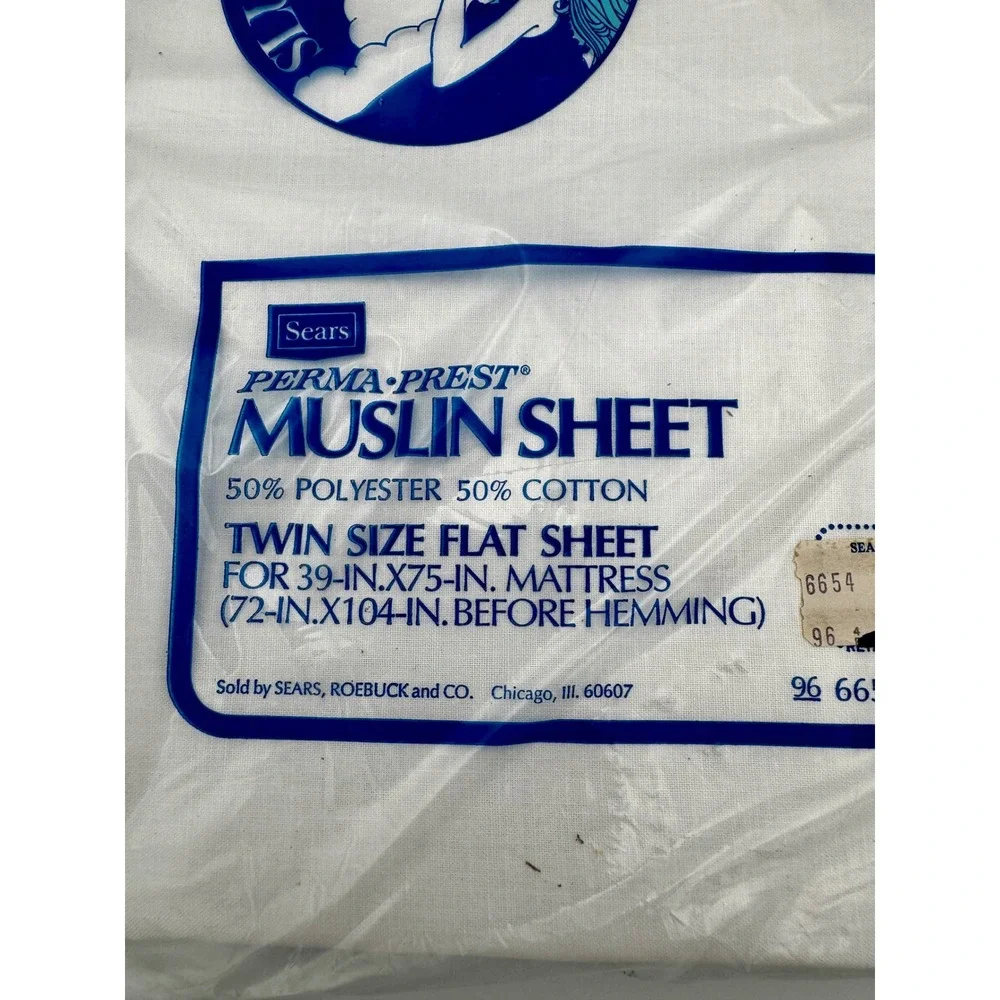 Vintage Sears Perma-Prest Twin Flat Sheet New Sealed NOTE